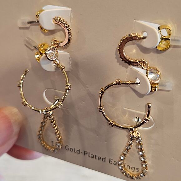 Ettika Hoop Earring Set 18K Gold Plated 3 Pairs Date Night Out Dainty - Picture 5 of 6